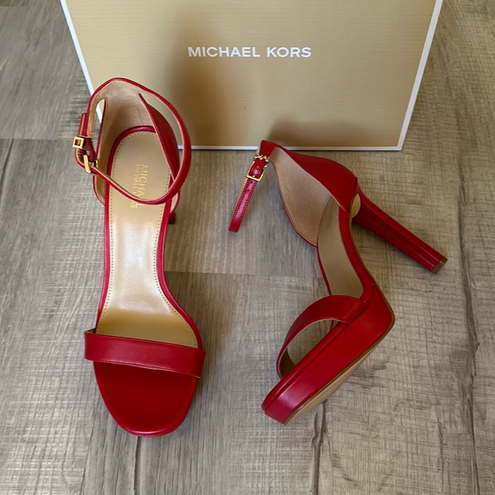Michael Kors Red Leather Ankle Strap Heels